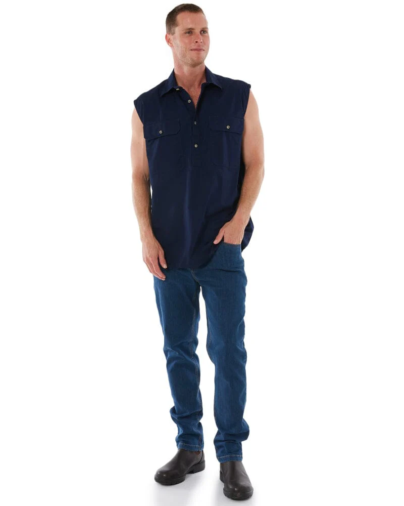 Closed Front Sleeveless Shirt - French Navy