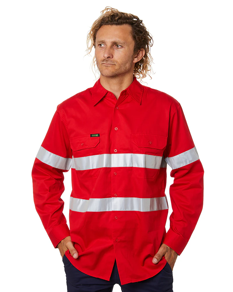 Hi Vis Taped Lightweight Cotton Shirt LS - Red