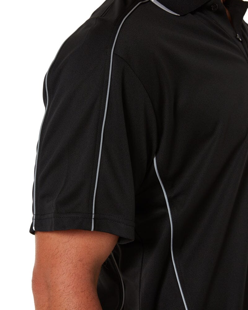 Cool Mesh Polo Shirt With Reflective Piping - Black