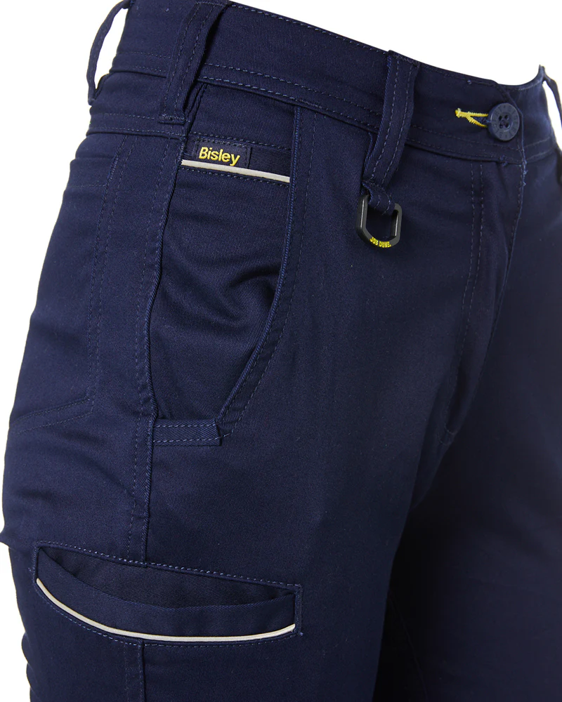 Womens Mid Rise Stretch Cotton Pants - Navy