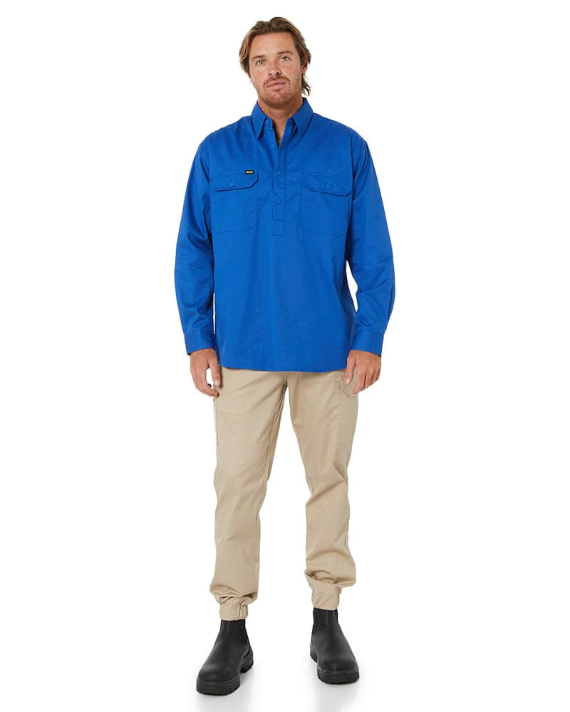 Closed Front Mens Lightweight LS Drill Shirt - Royal