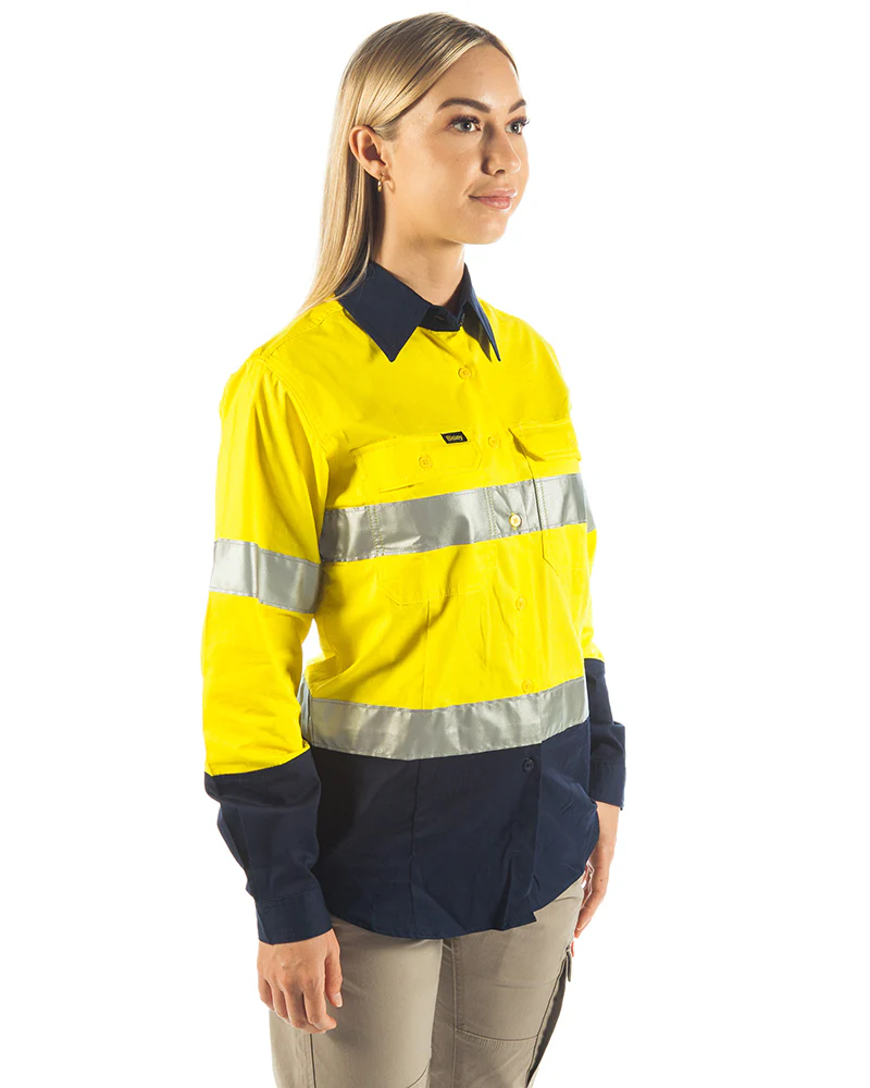 3M Taped Hi Vis Cool Lightweight LS Shirt - Yellow/Navy