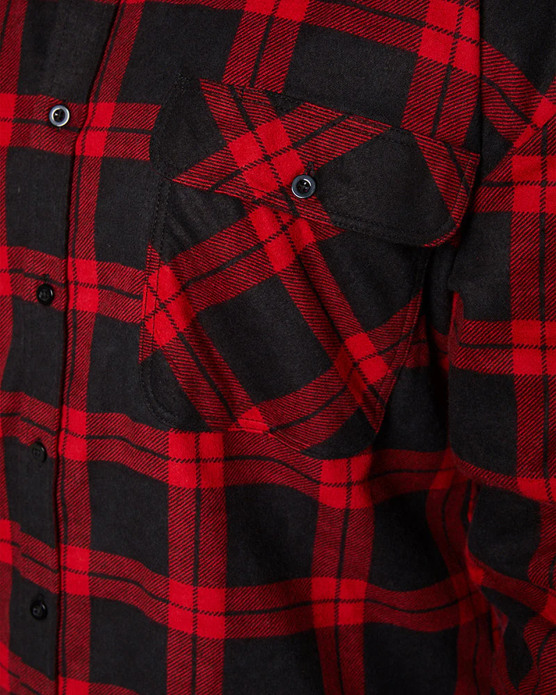 Open Front Flannelette Shirt - Black/Red