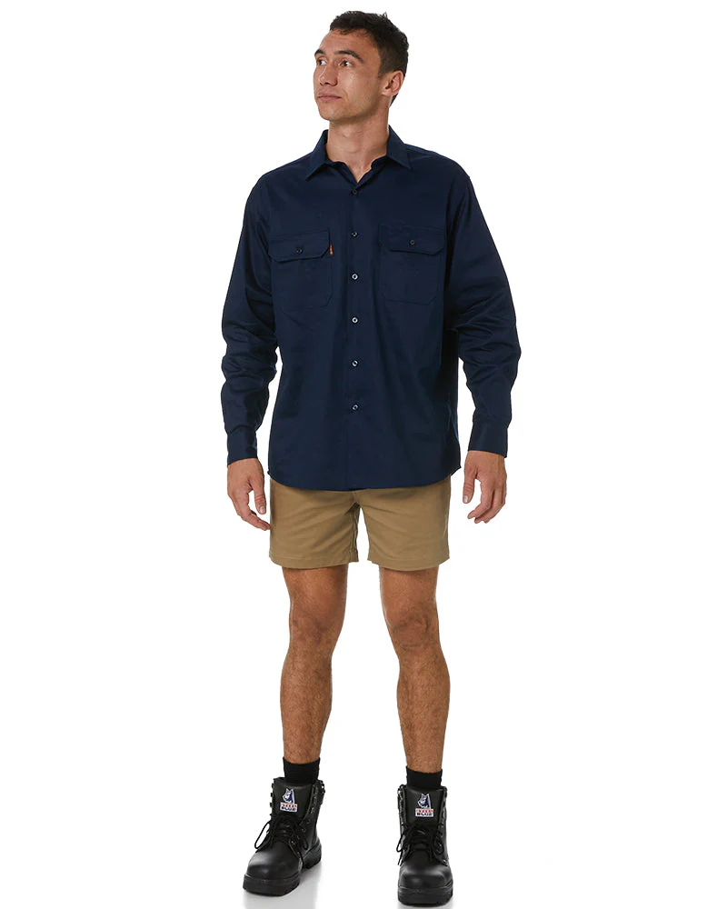 Cotton Drill Work Shirt Long Sleeve - Navy