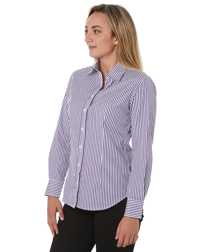 Ladies LS Shirt - Purple/White