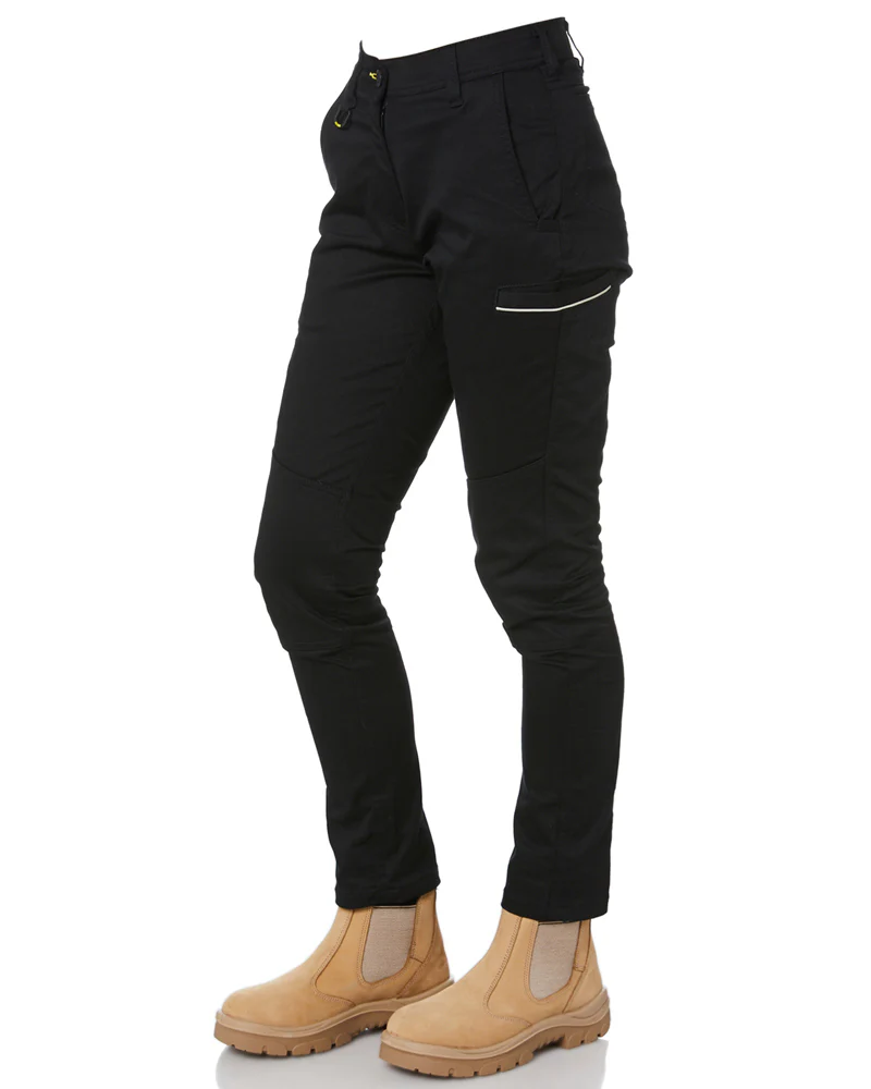 Womens Mid Rise Stretch Cotton Pants - Black