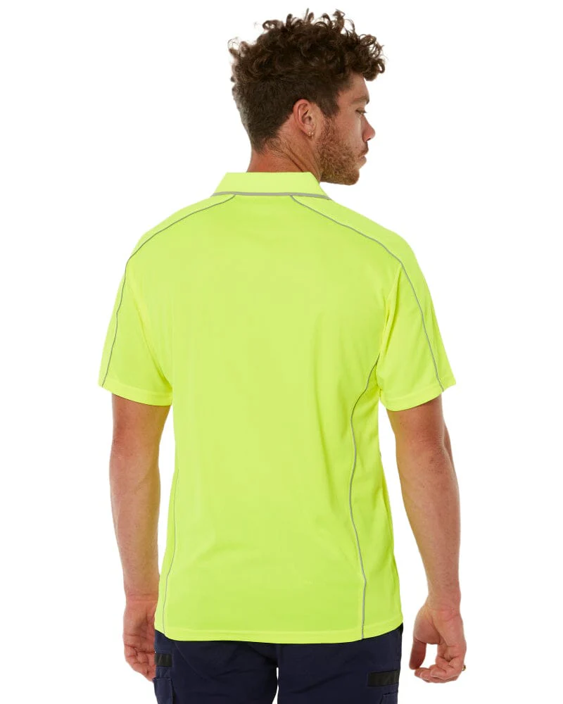 Cool Mesh Polo Shirt With Reflective Piping - Hi Vis Yellow