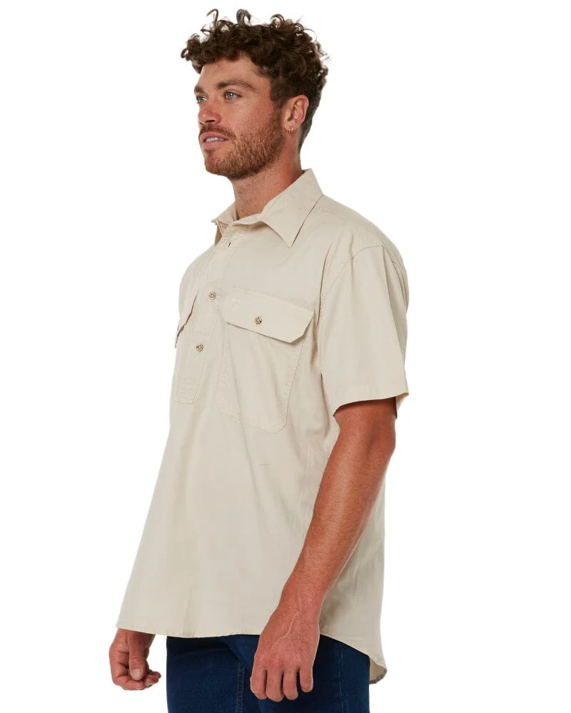 Closed Front SS Shirt - Stone