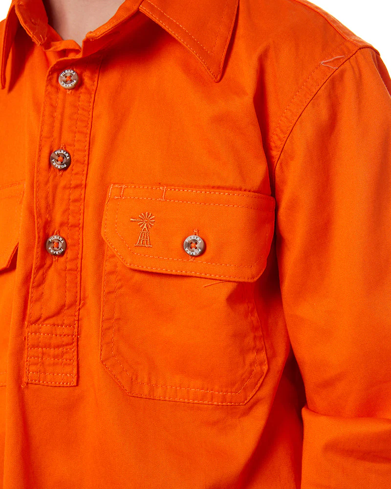 Kids Closed Front Shirt LS - Tangerine