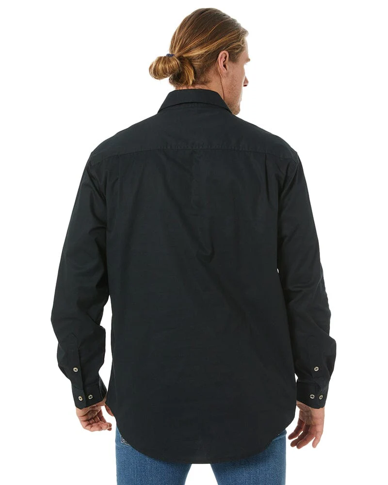Closed Front Cotton Twill Shirt LS - Black