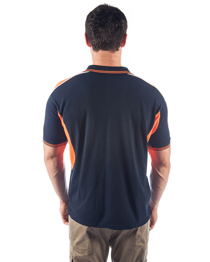 Polyester Cotton Panel Polo Shirt Short Sleeve - Navy/Orange