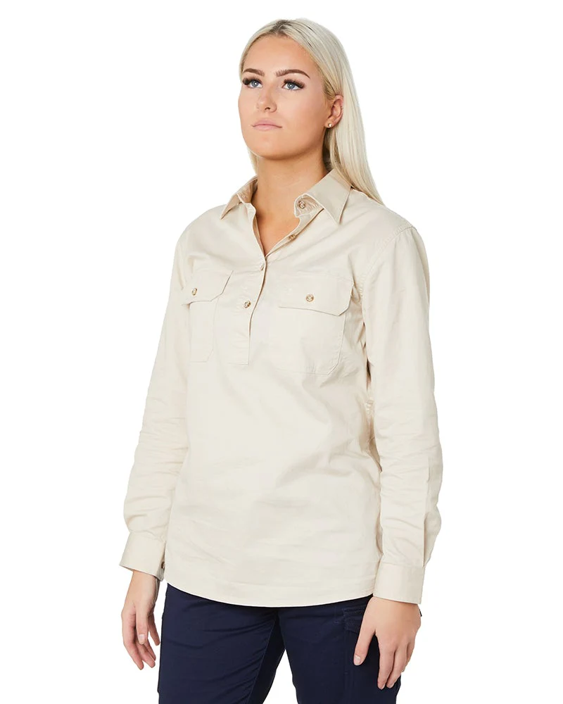 Ladies Closed Front Shirt LS - Stone