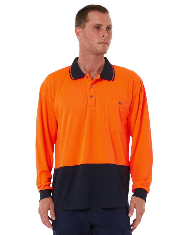 Hi Vis Basic Long Sleeve Polo - Orange/Navy
