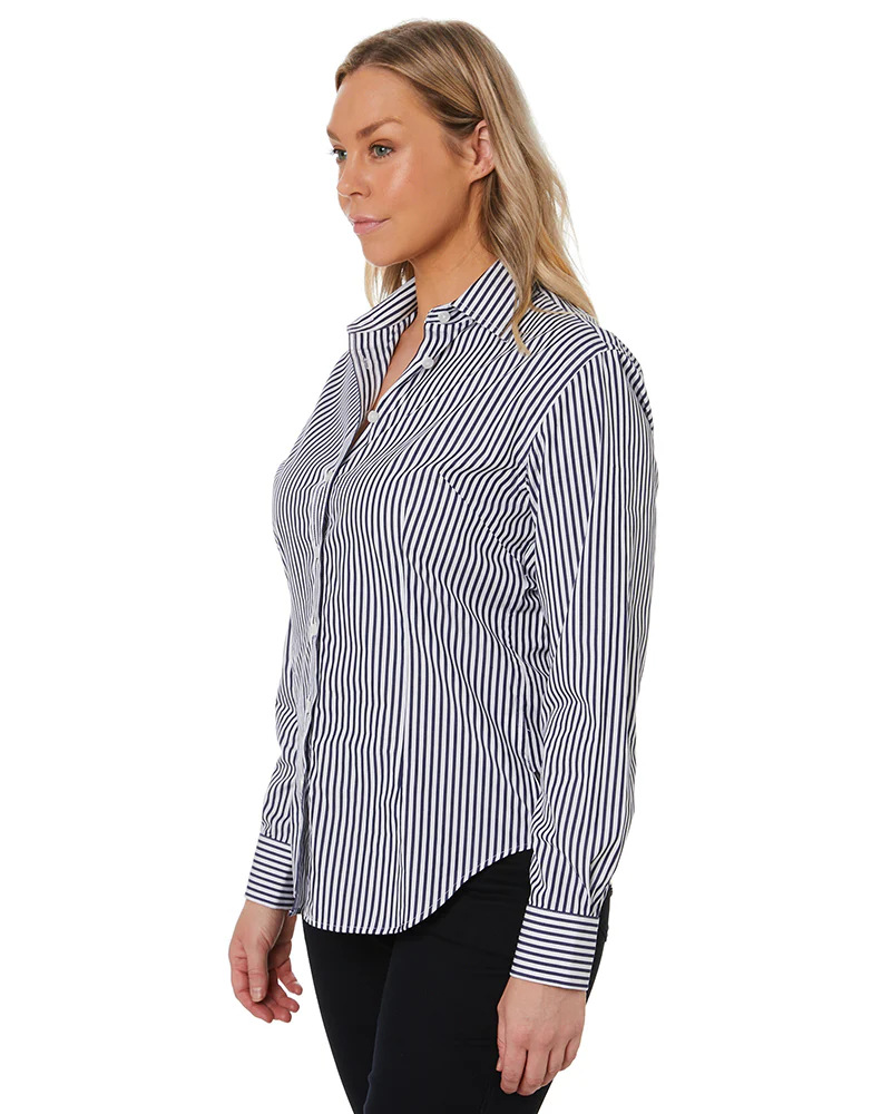 Ladies LS Shirt - Navy/White