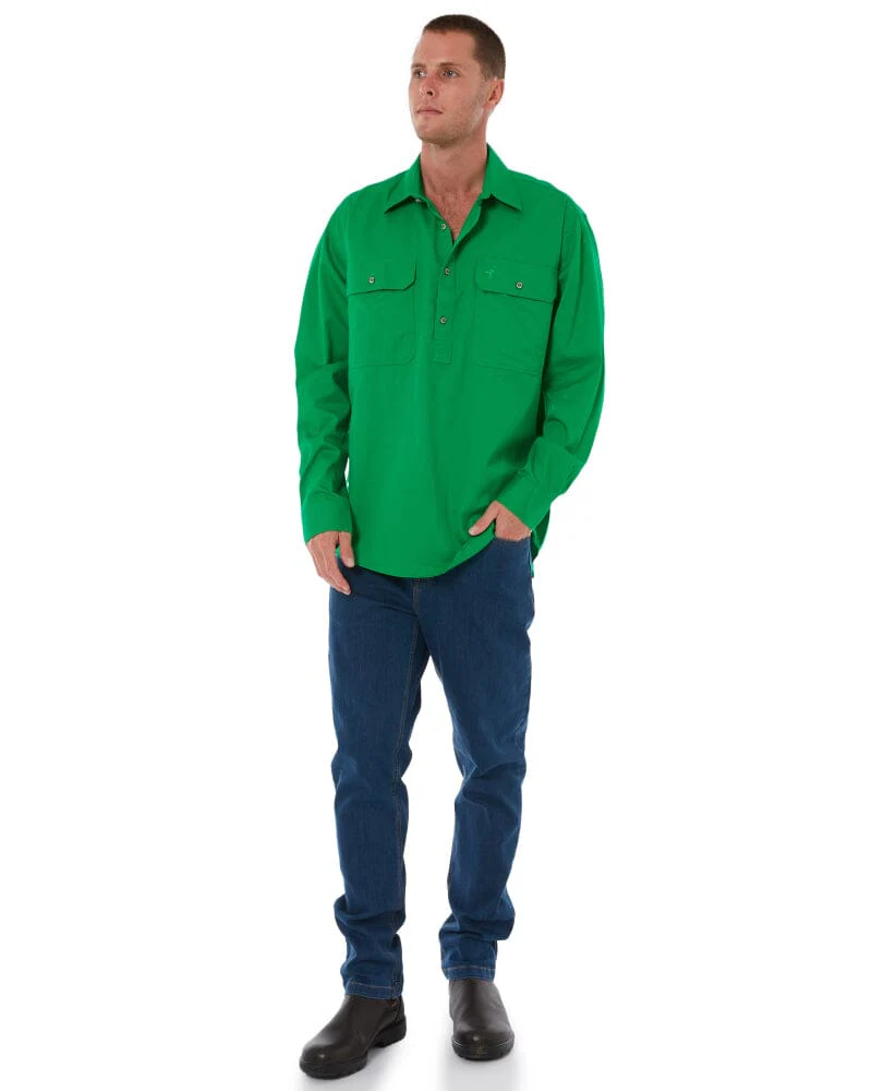 Closed Front Cotton Twill Shirt LS - Emerald
