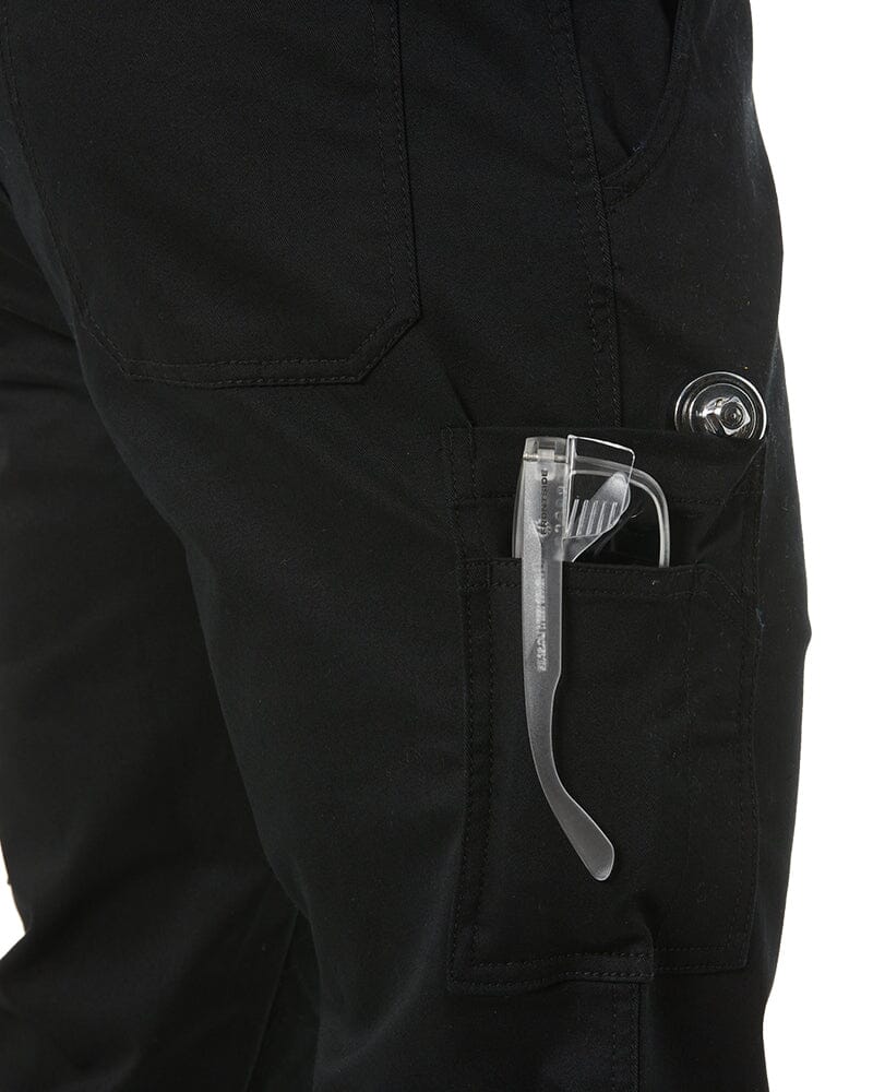 Stretch Cotton Drill Elastic Waist Cargo Pant - Black