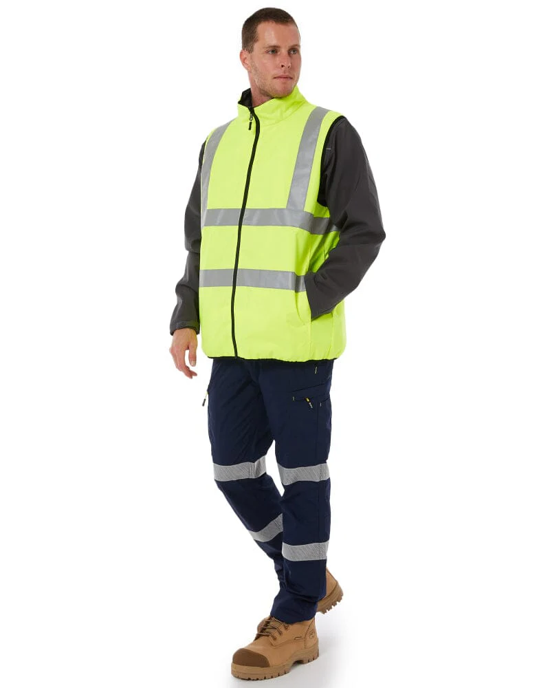 Taped Hi Vis Reversible Puffer Vest - Yellow