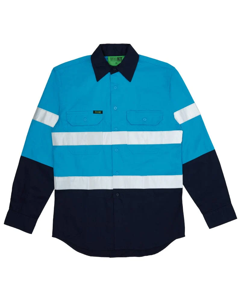 Hi Vis Taped Lightweight Cotton Shirt LS - Blue/Navy