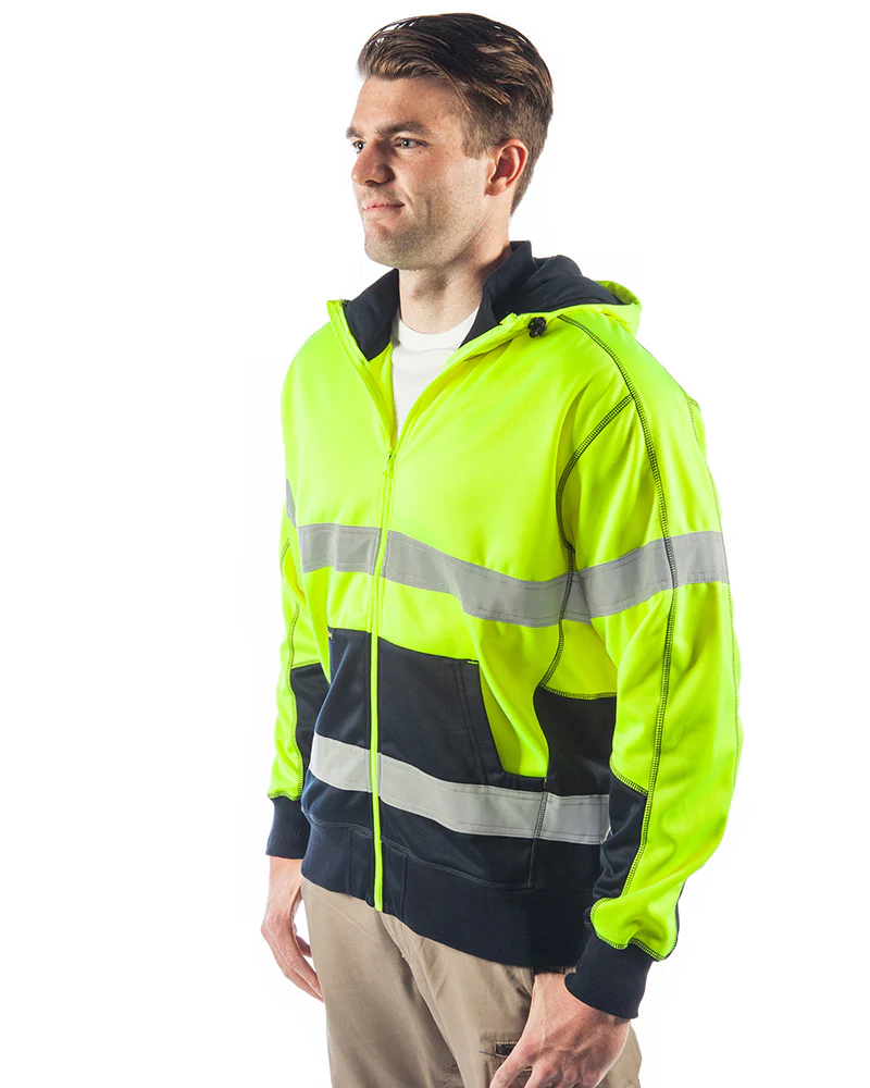 Hi Vis Taped Fleece Hoodie - Yellow/Navy