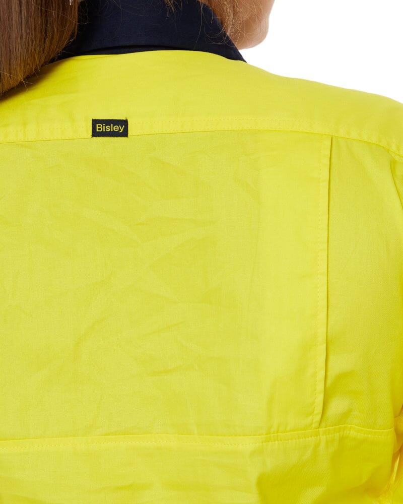 Womens Hi Vis Cool Lightweight LS Drill Shirt - Yellow/Navy