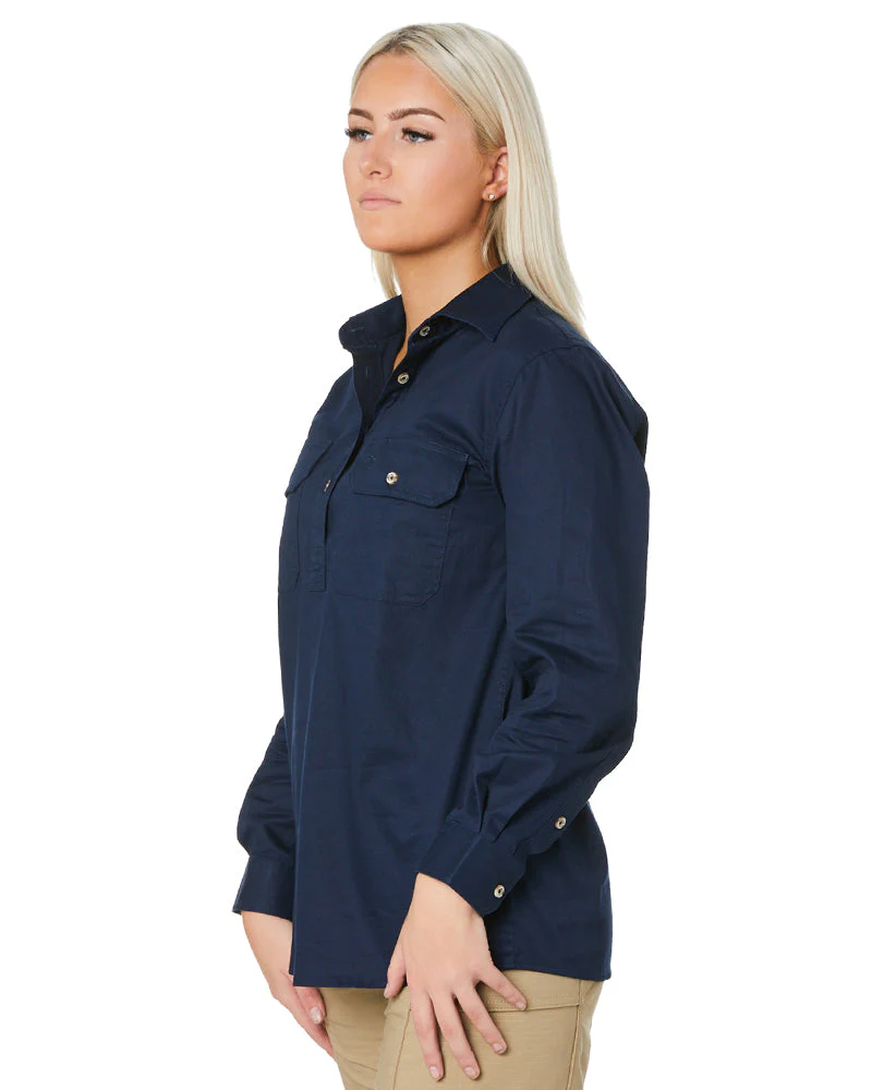 Ladies Closed Front Shirt LS - French Navy