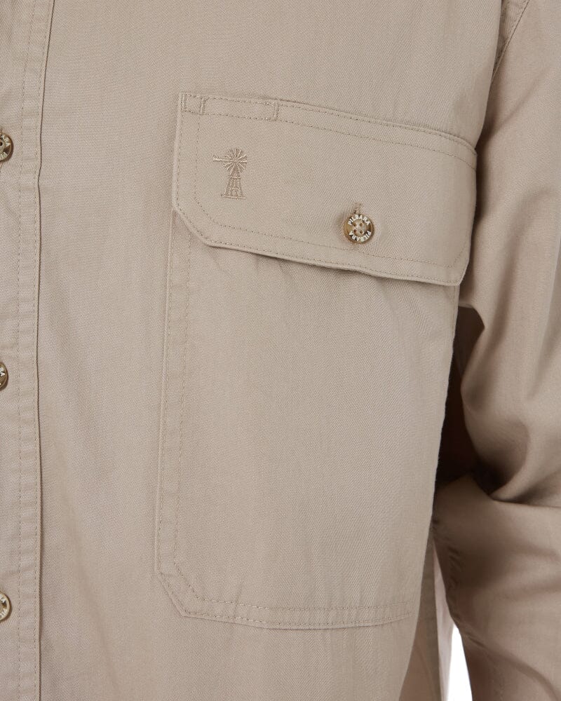 Open Front Cotton Twill LS Shirt - Clay