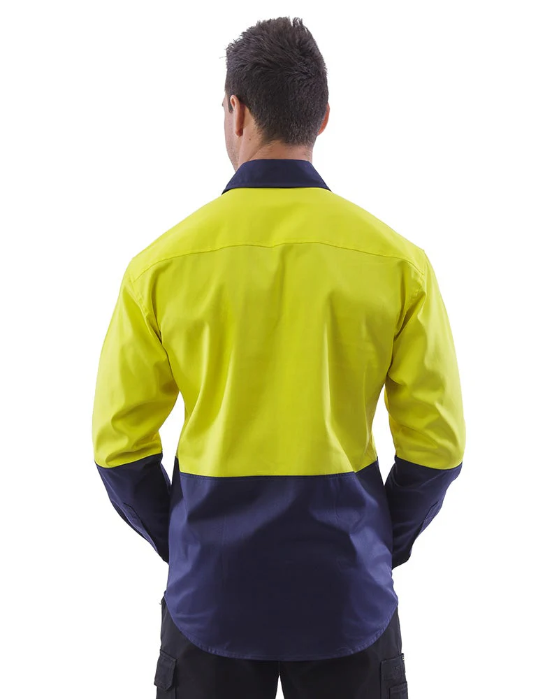 Hi Vis Cotton Drill Shirt LS (3 Pack) - Yellow/Navy