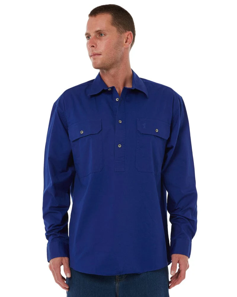 Closed Front Cotton Twill Shirt LS - Royal