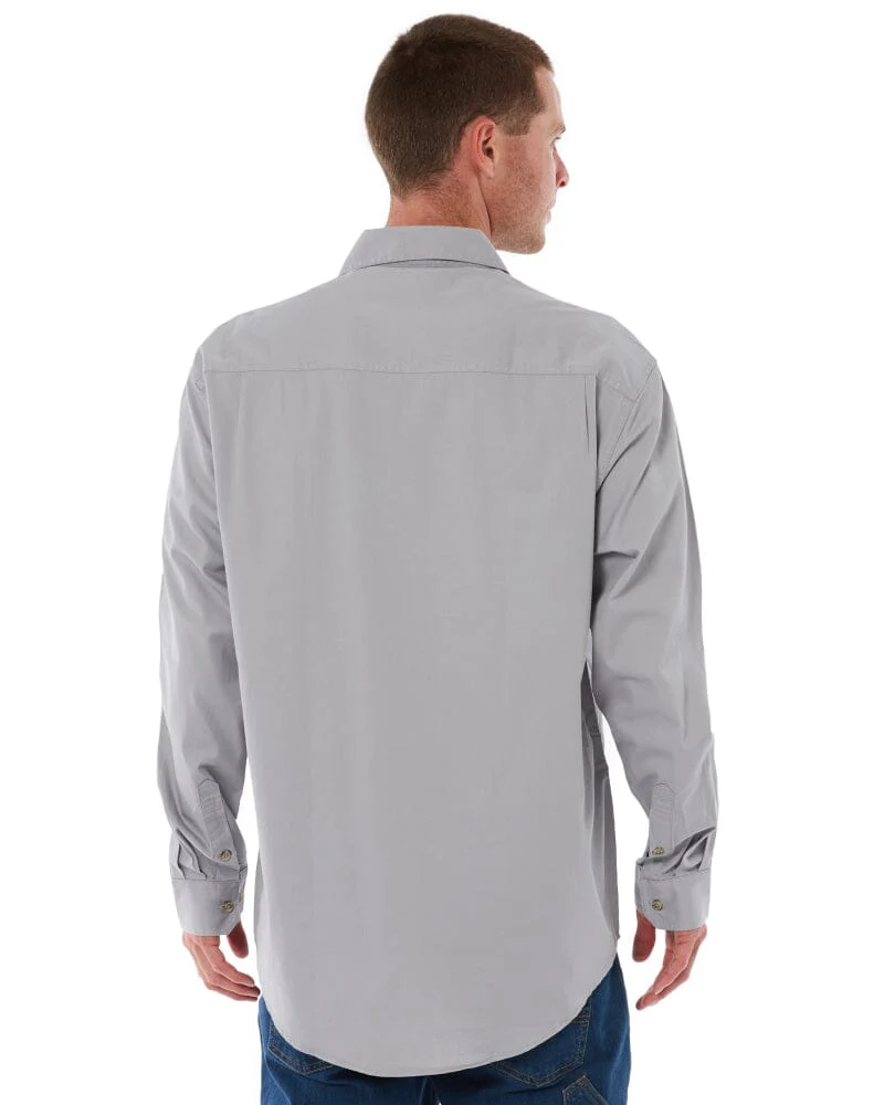 Closed Front Cotton Twill Shirt LS - Silver