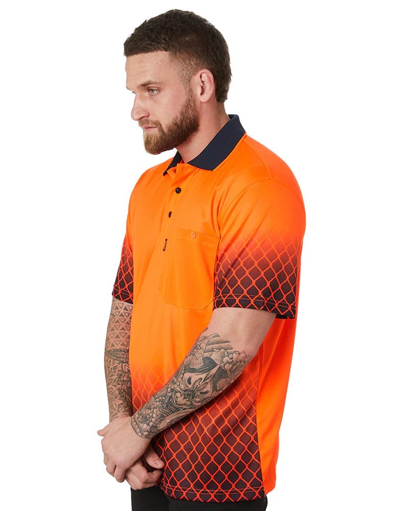 Hi Vis Sublimated Metal Mesh Polo - Orange/Navy