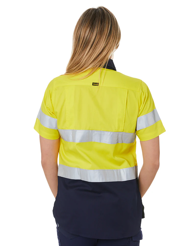 Womens Hi Vis Cool Lightweight SS Shirt with Tape - Yellow/Navy