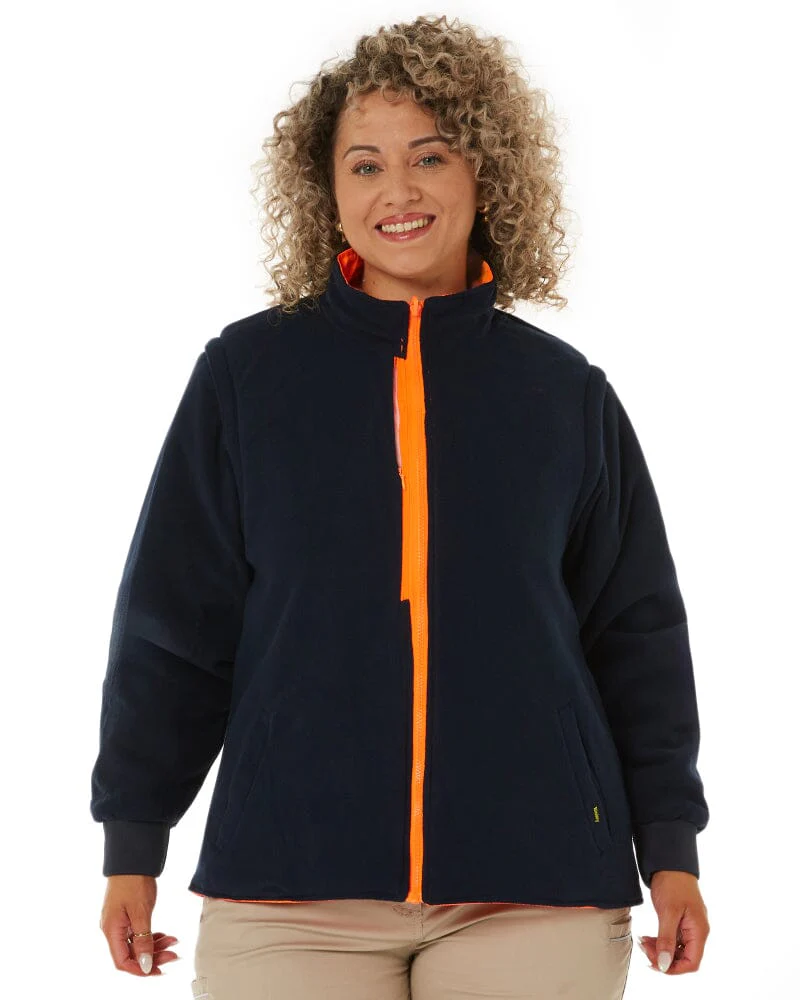 Womens Taped Hi Vis 5 In 1 Rain Jacket - Orange/Navy