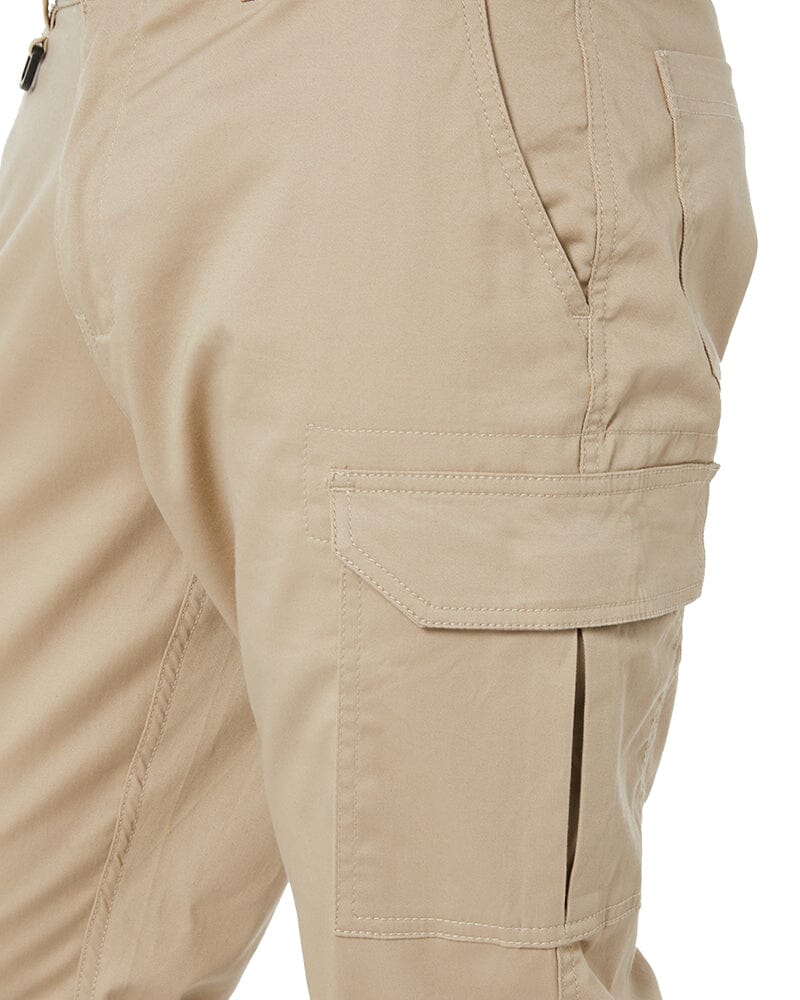 Stretch Cotton Drill Cargo Cuffed Pants - Stone