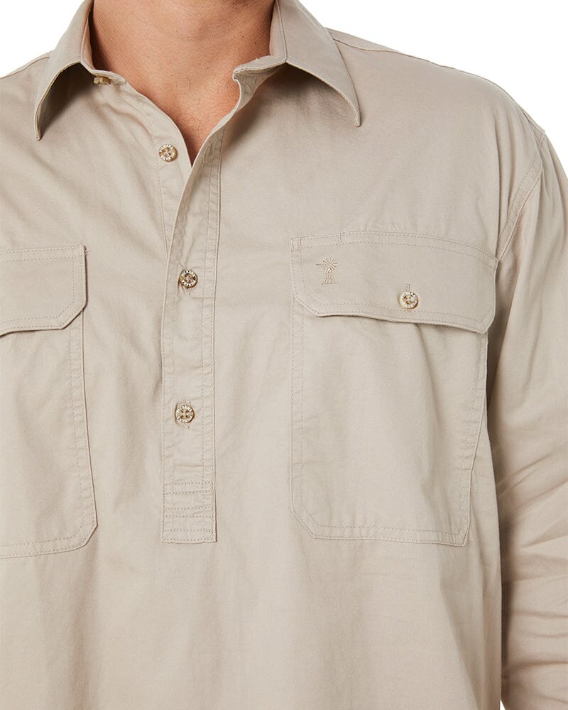 Closed Front Cotton Twill Shirt LS - Clay
