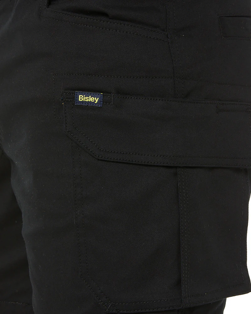Stretch Cotton Elastic Waist Cargo Short - Black