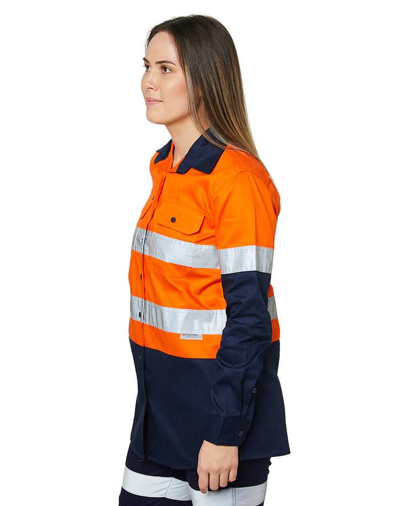 Ladies Hi Vis Lightweight LS Shirt - Orange/Navy