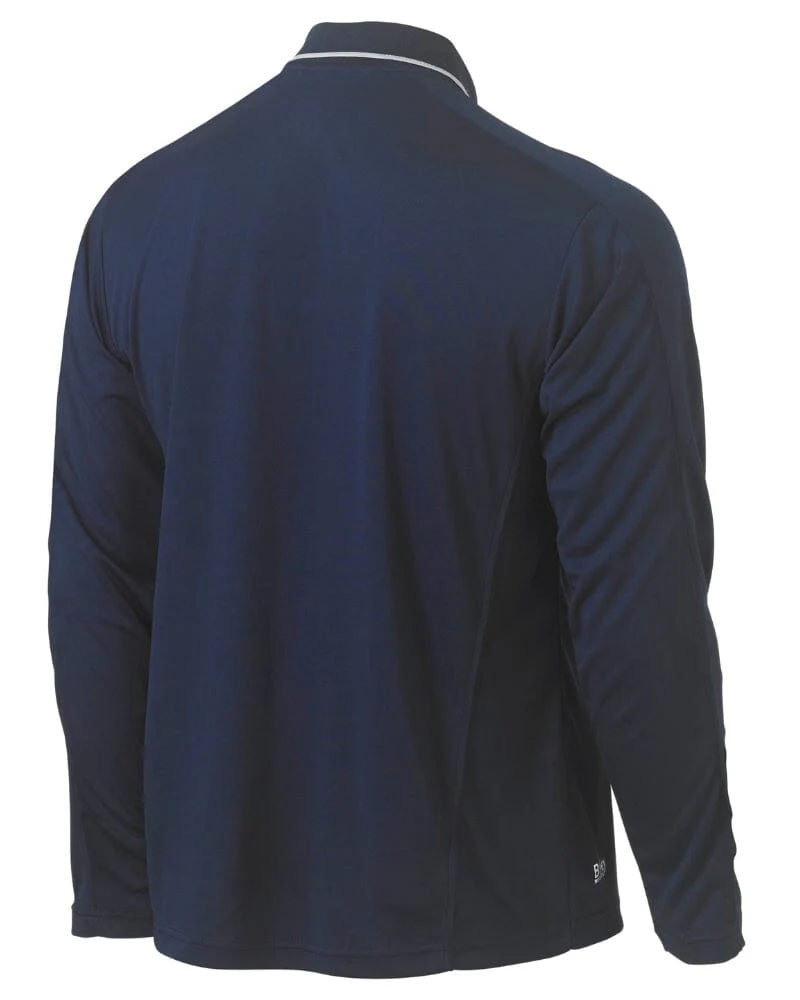 Cool Mesh LS Polo Shirt With Reflective Piping - Navy