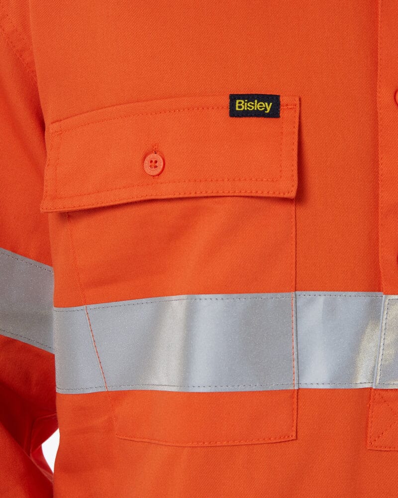Taped Hi Vis Closed Front LS Drill Shirt * - Orange/Navy