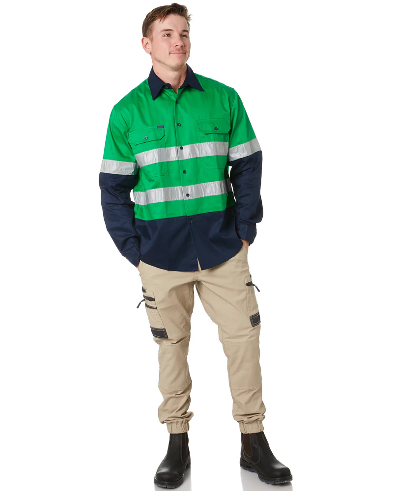 Open Front LS Shirt With Tape - Emerald/Navy