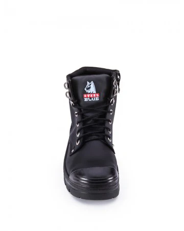 Argyle Lace Up Boot with Zip and Bump Cap - Black