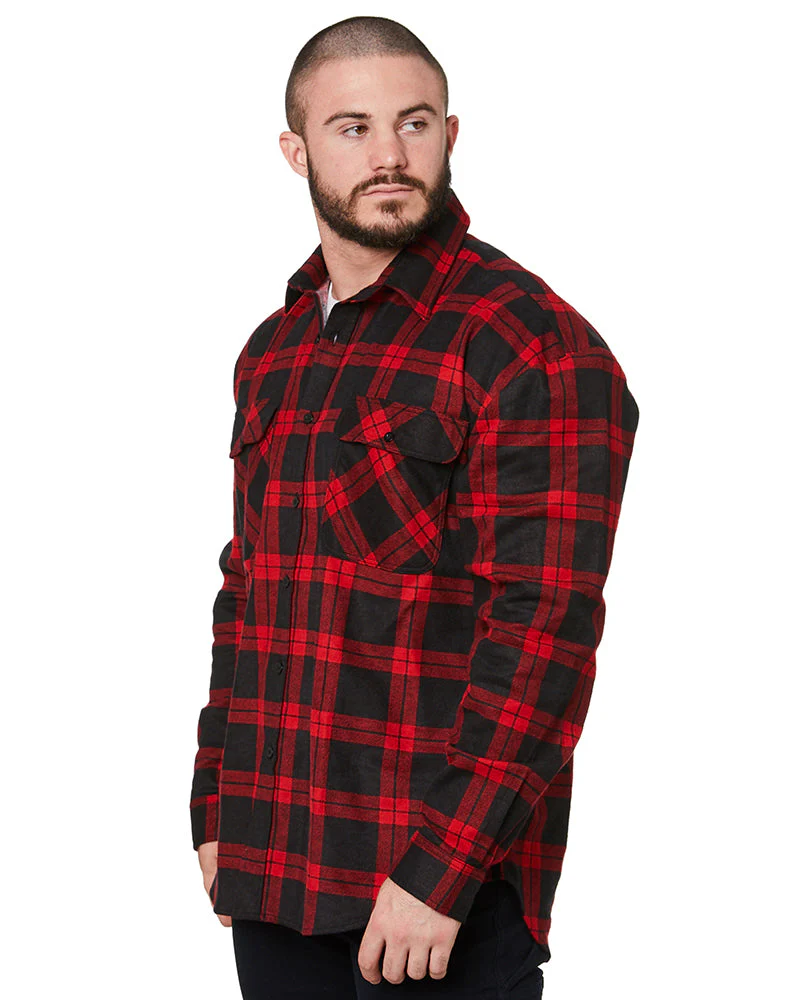 Open Front Flannelette Shirt - Black/Red