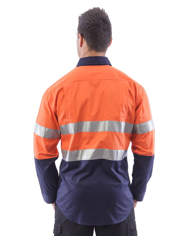 Hi Vis Taped Lightweight Cotton Shirt LS - Orange/Navy