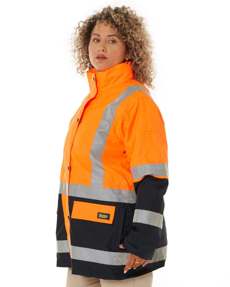 Womens Taped Hi Vis 5 In 1 Rain Jacket - Orange/Navy