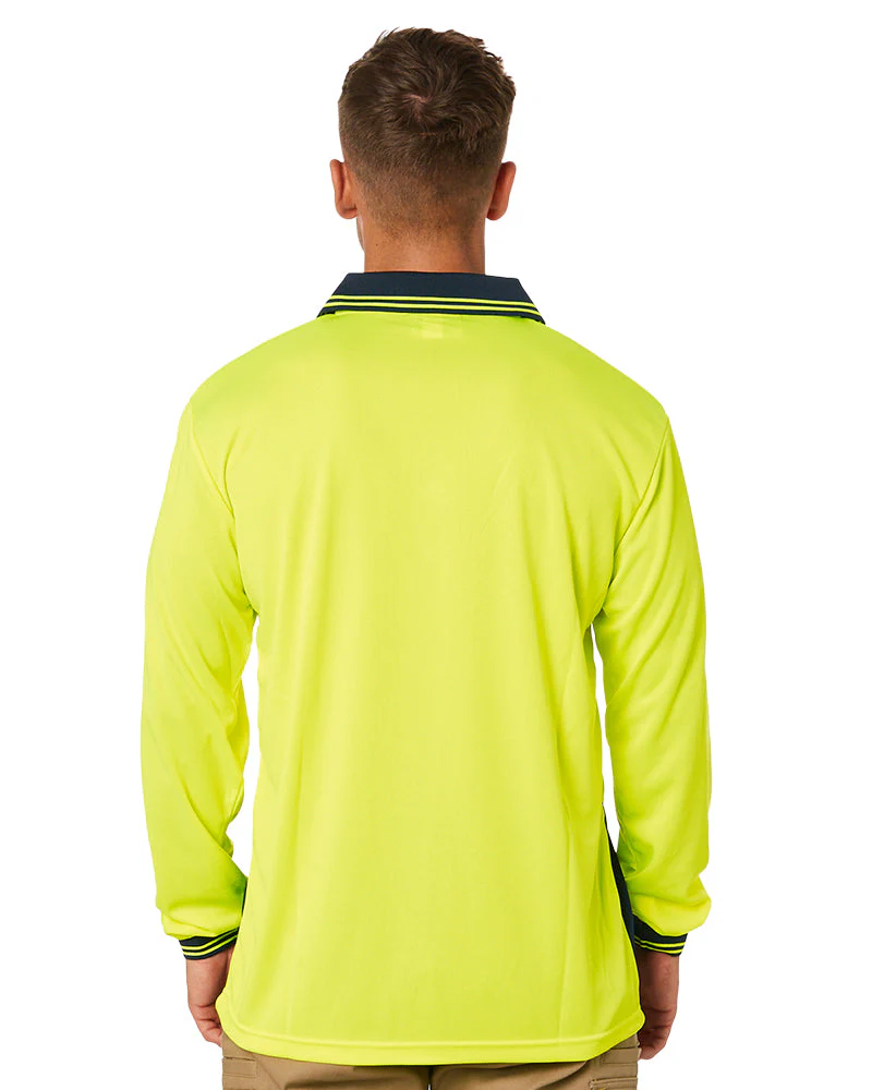 Hi Vis Cool Breathe Polo Shirt LS - Yellow/Navy