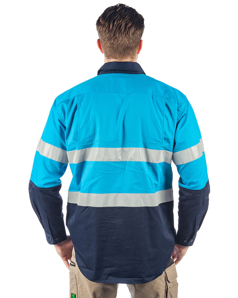 Hi Vis Taped Lightweight Cotton Shirt LS - Blue/Navy
