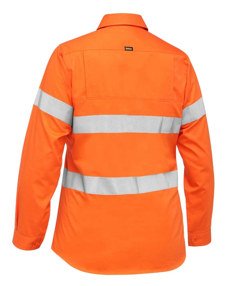 Womens Taped Hi Vis Lightweight LS Drill Shirt - Orange