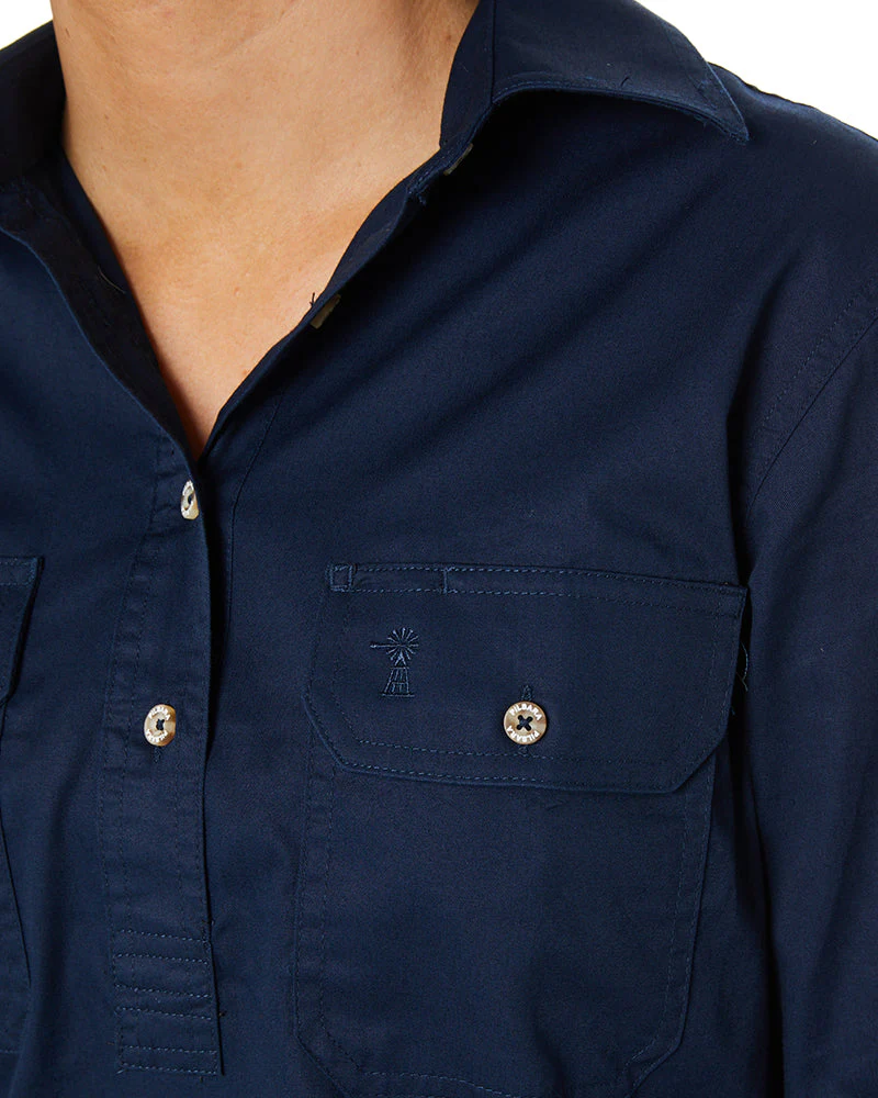 Ladies Closed Front Shirt LS - French Navy