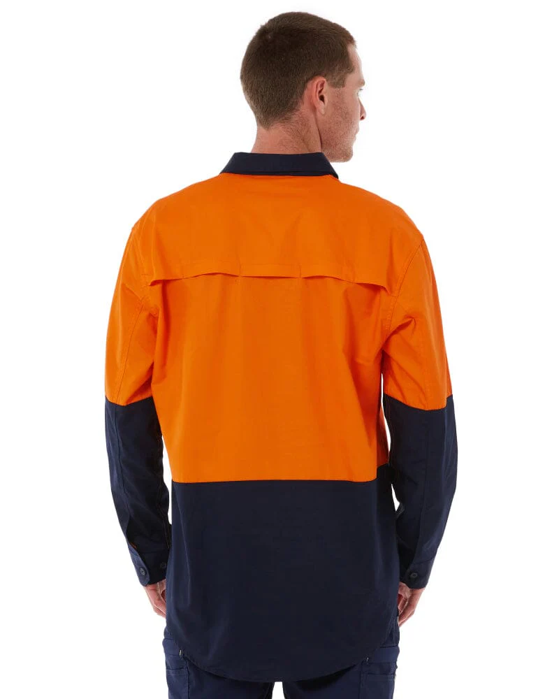Closed Front Long Sleeve Shirt - Orange/Navy