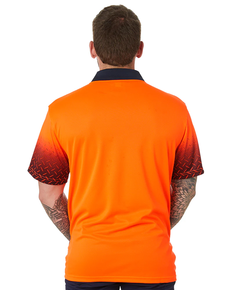 Hi Vis Sublimated Diamond Plate Polo - Orange/Navy