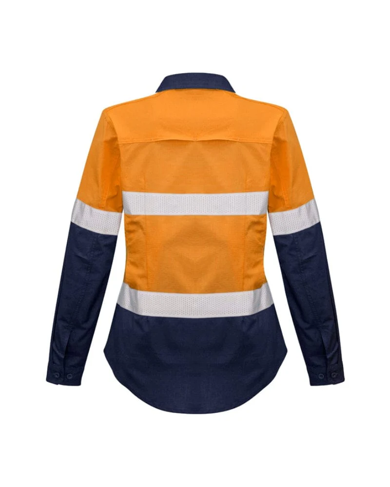 Womens Rugged Cooling Hi Vis Taped Long Sleeve Shirt - Orange/Navy